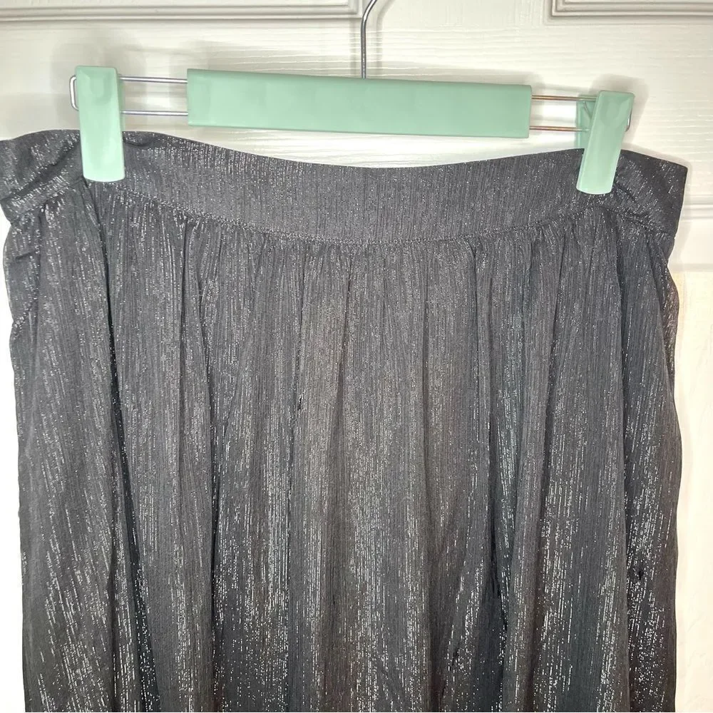 Modcloth Shimmering Rainfall Metallic Midi Skirt Tier Aline Black AU 12 US 8 NWT
